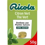 Ricola Bonbons citron vert, thé vert sans sucre ajouté 50g