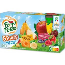 Pom'Potes Compotes pommes fruits rouges & pommes fruits jaunes x12 90g