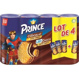 LU PRINCE Biscuits fourrés goût chocolat et lait chocolat 4x300g