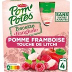 POM'POTES Compote Pomme Framboise touche de Litchi 4x90g