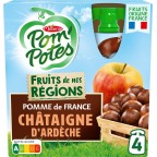 POM POTES Compotes Fruits de nos régions pomme châtaigne d'Ardèche sans sucres ajoutés POM'POTES les 4 gourdes de 90g