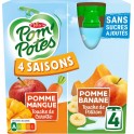 POM POTES Compotes 4 saisons pomme mangue, pomme banane sans sucres ajoutés POM'POTES les 4 gourdes de 90g