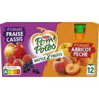 POM POTES Compotes Battle2Fruits pomme fraise cassis, abricot pêche sans sucres ajoutés POM'POTES les 12 gourdes de 90g