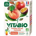 VITABIO Compote Pomme,Pêche et Passion Vitalité Bio les 4 gourdes de 100g