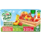 POM POTES Compotes Fruits de nos régions pomme pêche, poire, fraise sans sucres ajoutés POM'POTES les 12 gourdes de 90g