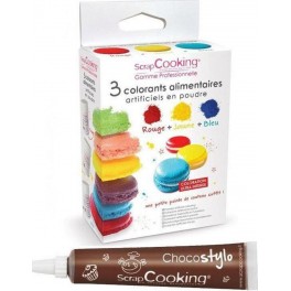 NC 3 Colorants Alimentaires En Poudre Jaune-rouge-bleu + 1 Stylo Chocolat