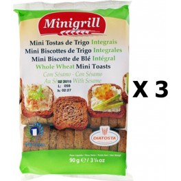 NC Lot 3x Mini Biscottes Au Blé Intégrale Minigrill Sachet 90g les 3 unités de 0.09Kg