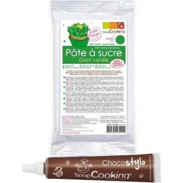 NC Pâte À Sucre Verte Arôme Vanille 250 G + Stylo Chocolat