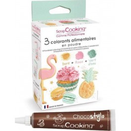 Scrapcooking 3 Colorants Alimentaires Rose Poudré, Vert D'eau, Doré + 1 Stylo Chocolat