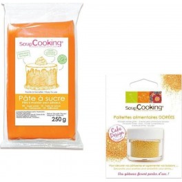 NC Pâte À Sucre Orange 250 G Arôme Vanille + Paillettes Dorées